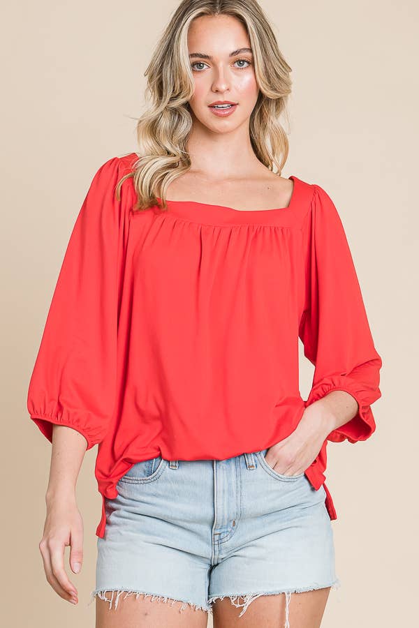 Culture Code - Wholesale Blouse - Women's - CJT1403Q - SQUARE NECK FLARE 3/4 SLEEVE TOP1