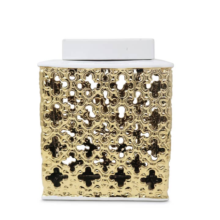 VIVIENCE - Wholesale Decoratieve pot - Gouden decoratieve rechthoekige pot met witte hoes4
