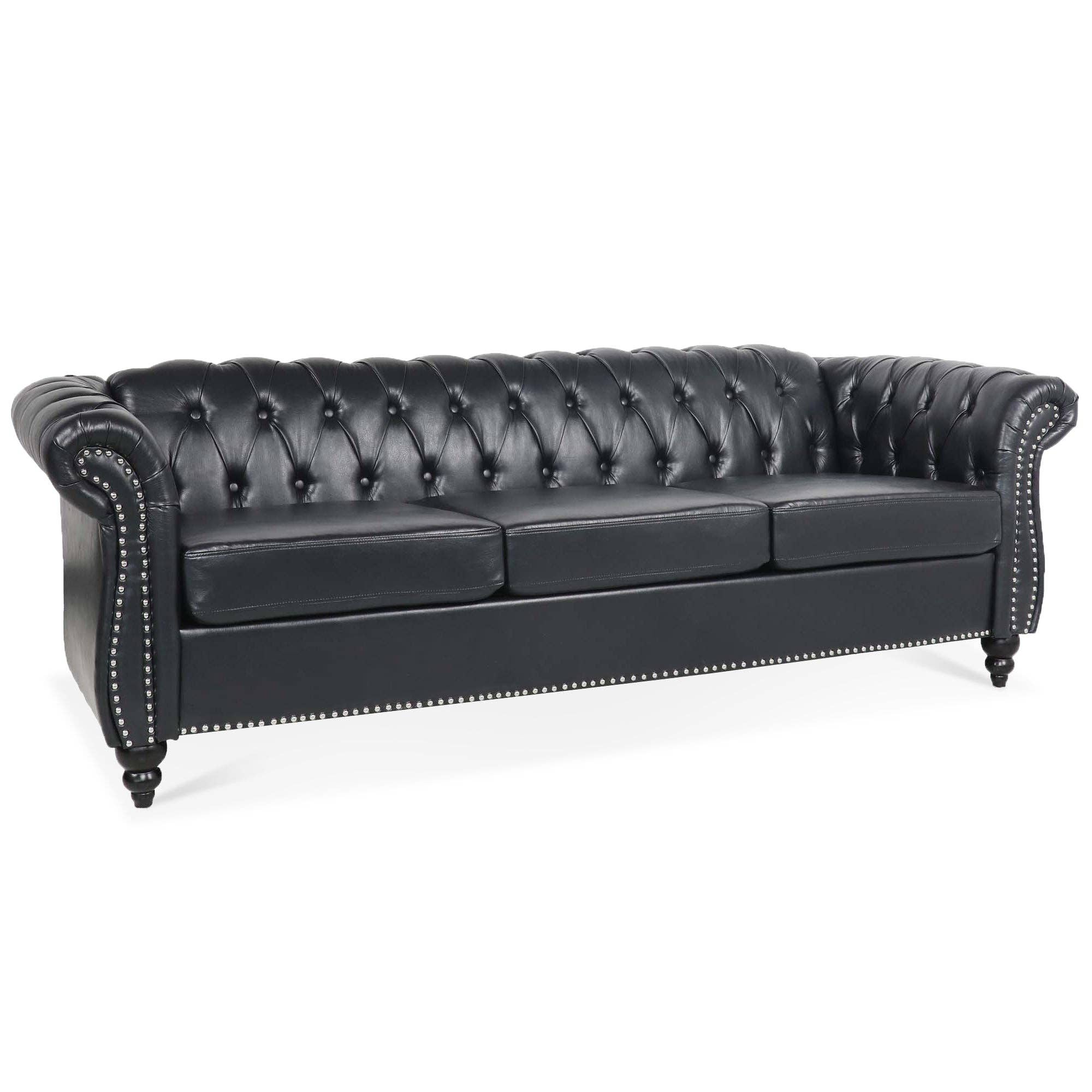 39F Inc. - Wholesale Chair - 84.65''BLACK PU Rolled Arm Chesterfield 3 Seater Sofa,6Color19