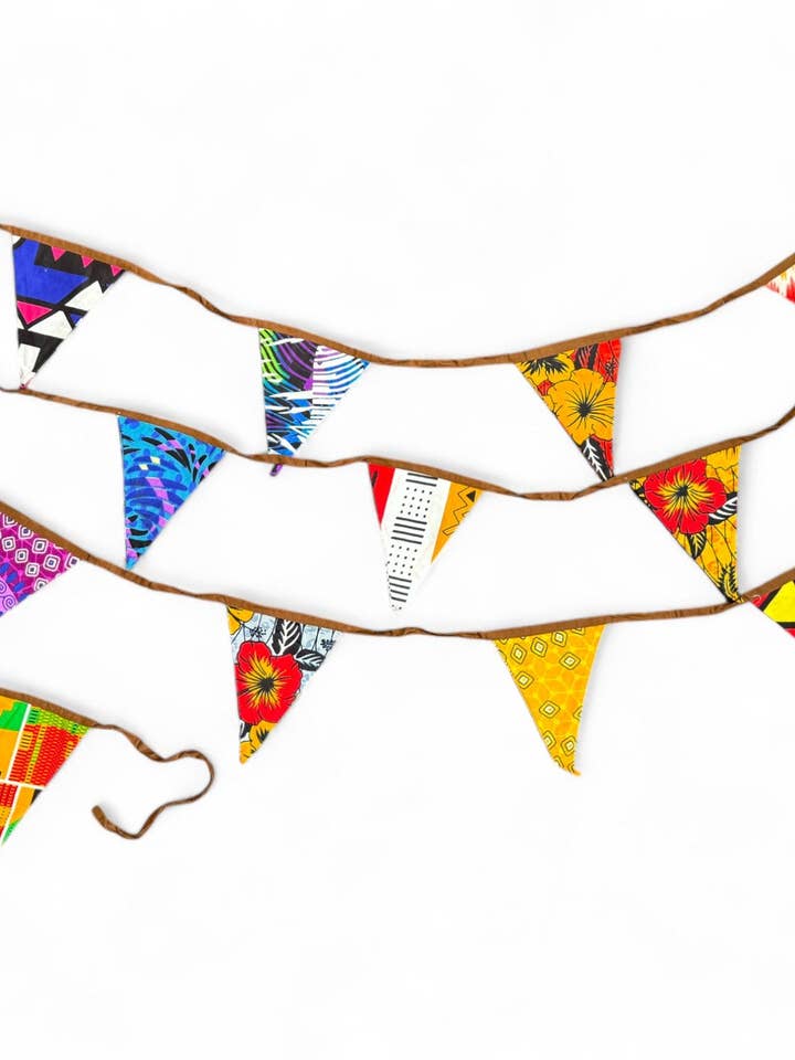 African print Bunting Flags / Fabric Garlands - Brown ribbon - 5 meters for wholesale by AfricanFabs