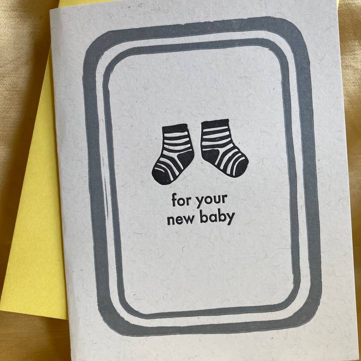 New Baby Socks card for wholesale by Deep Ink Letterpress