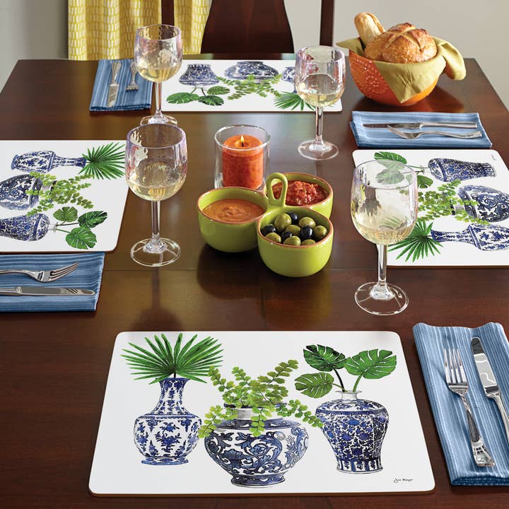 CounterArt/Highland Home/Thirstystone - Venta al por mayor Manteles individuales - Cala Home Blue Delft jarrones manteles individuales decorativos de madera prensada5