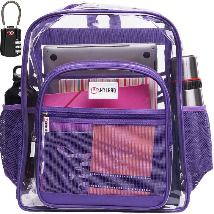Clear Backpack For School XL | Top YKK® Zip | Purple Rhino for wholesale by SHYLERO