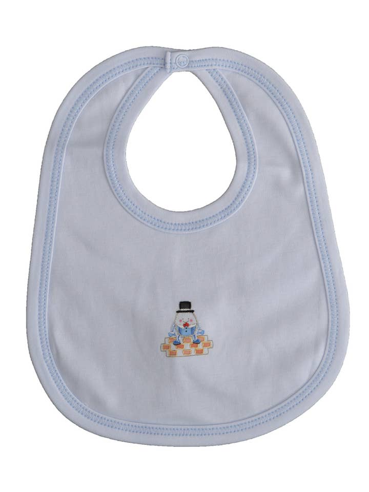 Baby Boy's Blue Humpty Dumpty Bib for wholesale by Baby Threads