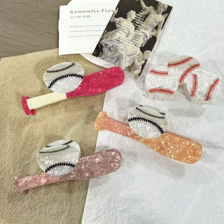 Garra de Cabelo com Taco e Bola de Baseball, Presilha de Cabelo Inspirada em Desporto por atacado de SoapElenGlen