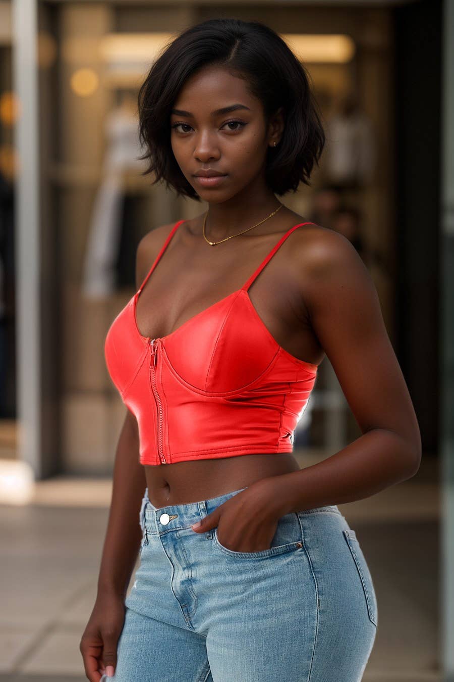 5besties inc – Engroshandel Bluse - Dame – CROP TOP MED LYNLÅS I IMITERET LÆDER3