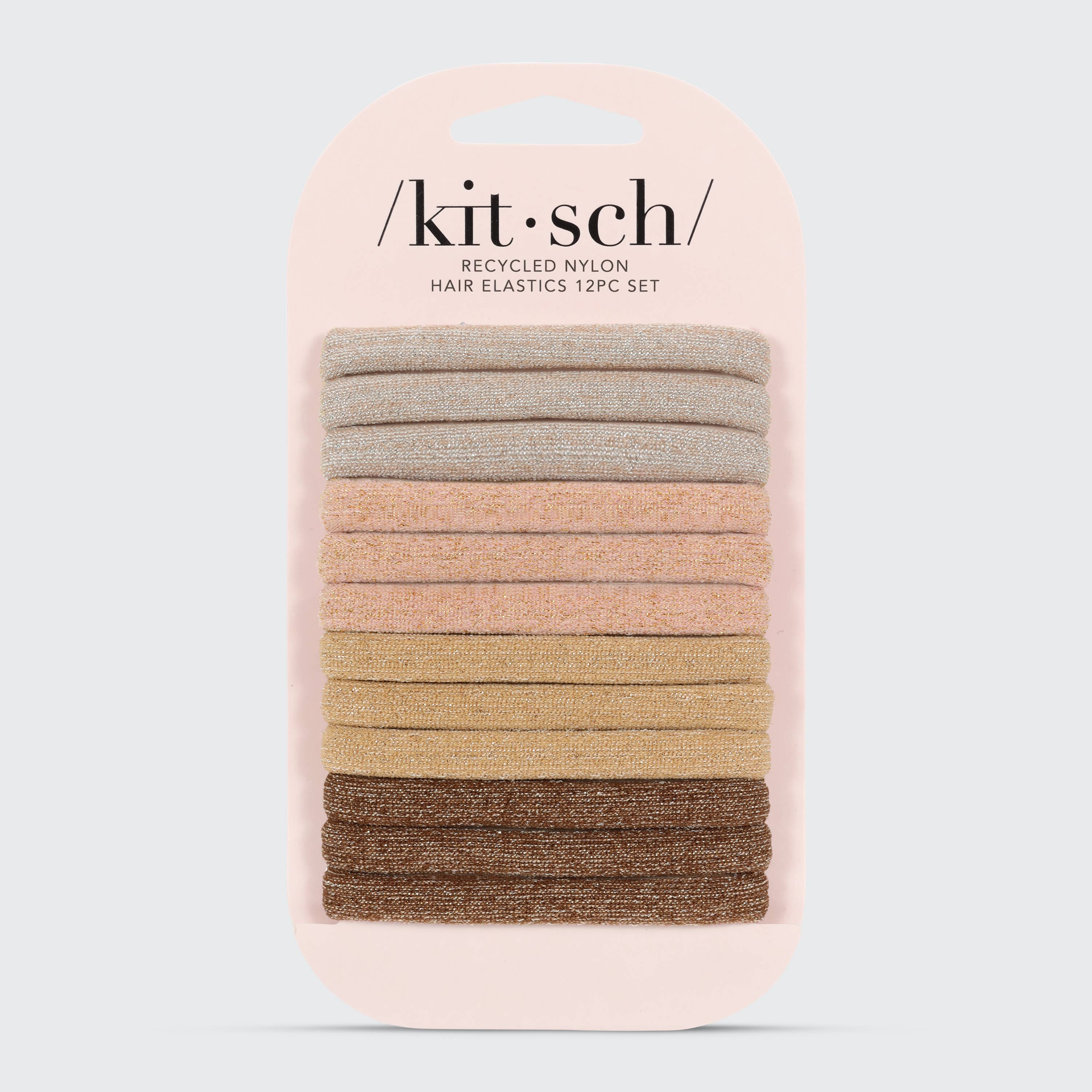 KITSCH - Wholesale Hair Tie - Recycled Nylon Glitter Medium Elastics 12pc- Neutral1