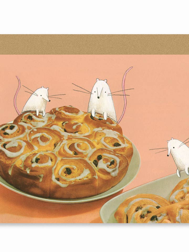 Cinnamon Bun Mice Card for wholesale by Lindsay Blevins Illustration