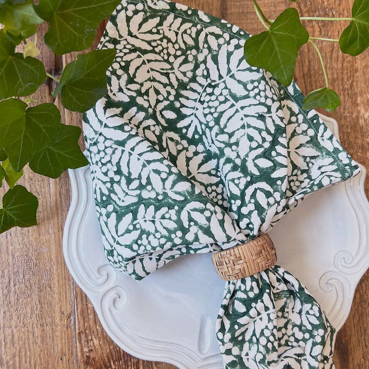 Christina Dickson Home - Wholesale Dinner & Cloth Napkin - Gathered Garden Napkins in Pine Green - Set of 4