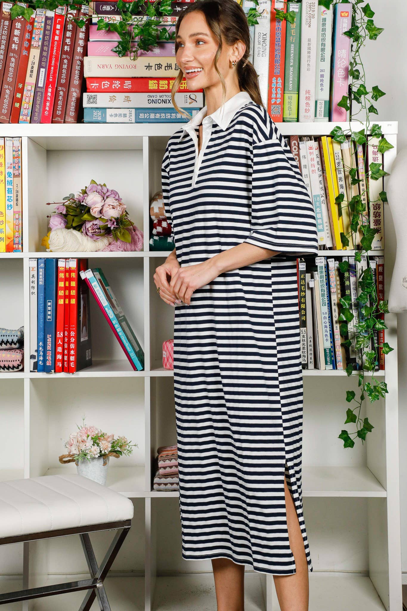 Armada Vestido polo estampado a rayas con hombros descubiertos VD82307 de venta al por mayor en Faire14