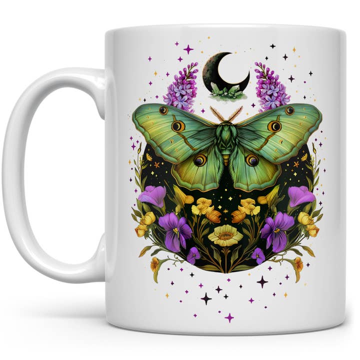 Mystic Moth Ceramic Mug, Witchy Cottagecore Celestial Gifts for wholesale by Loftipop