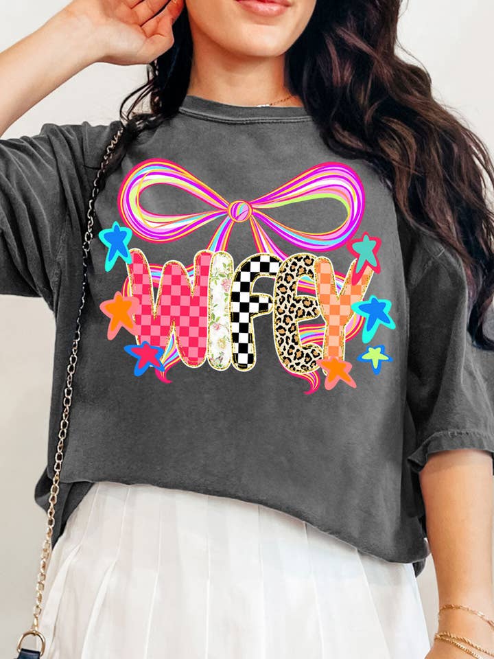 Colorful Preppy Wifey Comfort Colors Adult Ring-Spun Cotton Tee for wholesale by Wholesale Accessory Market