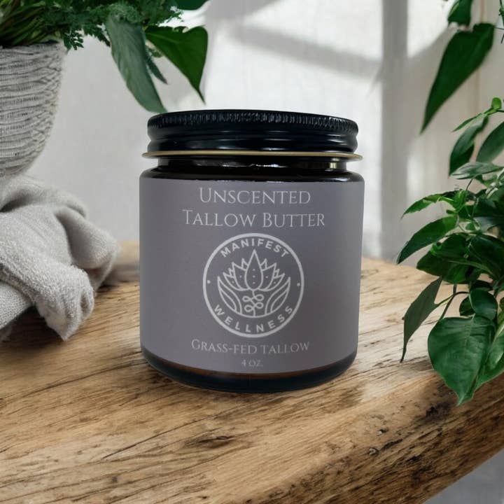 Manifest Wellness - Wholesale Body Balm/Butter - Unscented Tallow Butter, Grassfed & Organic 4 oz.1