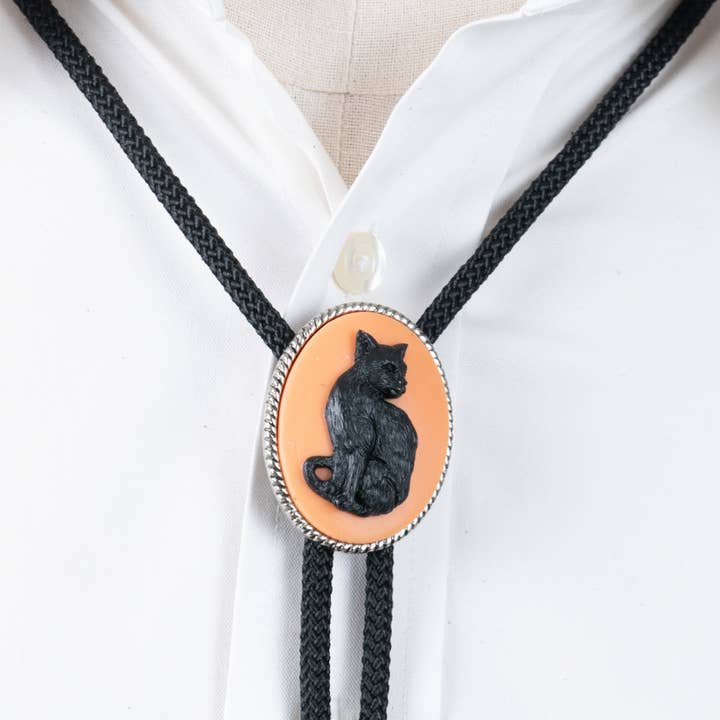 HHH Designs – Colar pingente/pendente por atacado – Bolo Tie Gato Cameo Laranja
