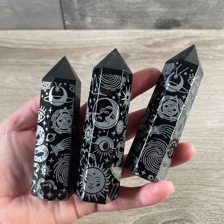Keystone Crystals - Wholesale Spiritual Stone/Crystal - Black Obsidian Etched Obelisk – Assorted Styles4