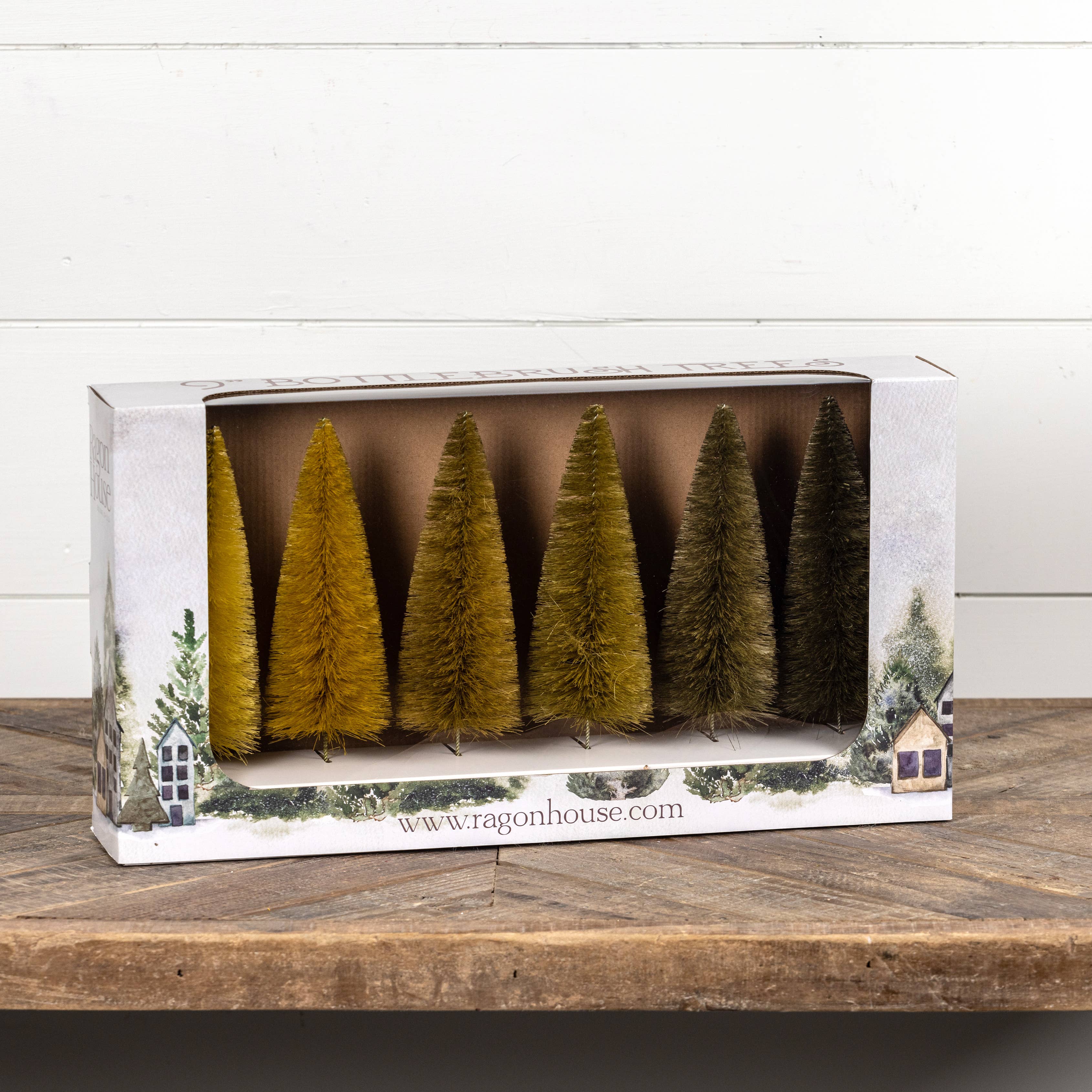 Ragon House - Wholesale Christmas Decoration - SET/6 - 9" MUSTARD HUES BOTTLE BRUSH TREES1
