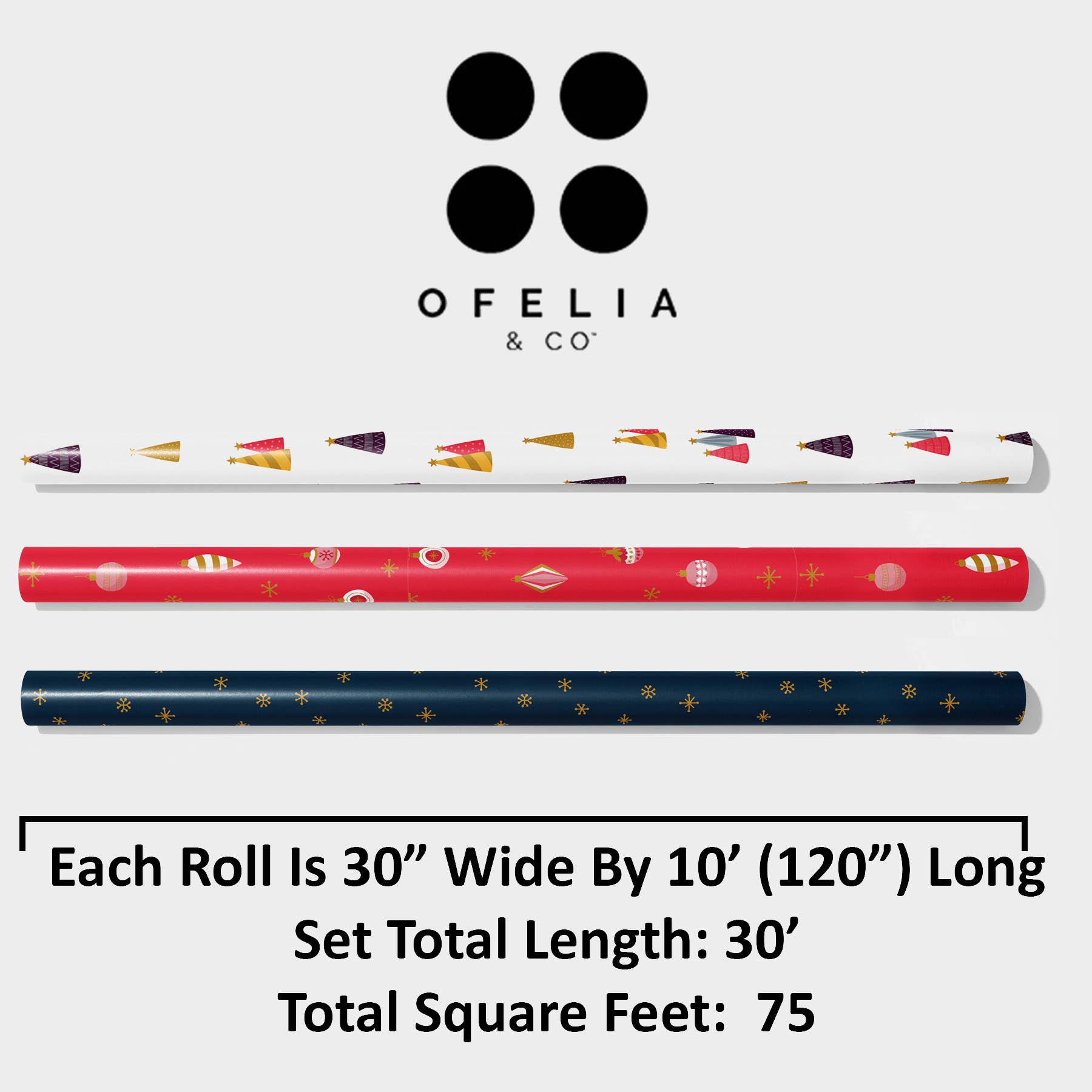 Ofelia & Co. - Wholesale Wrapping Paper Roll - Winter Wonderland Christmas Wrapping Paper - 3 Premium Rolls2