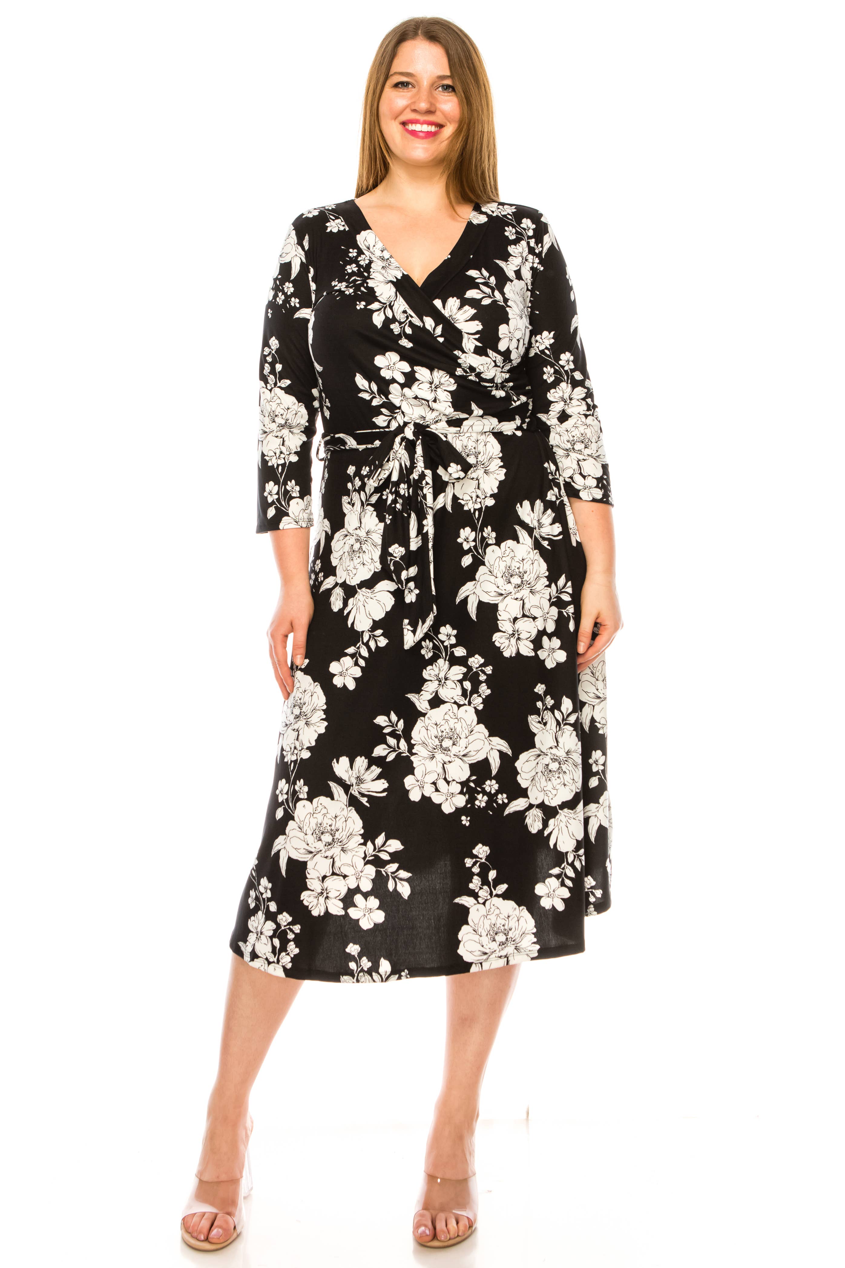 MOA COLLECTION - Vente Robe – femme - Robe portefeuille en faux imprimé à motifs floraux de grande taille pour femmes1