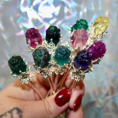 Fluorite Rose Hairpins or Decor for wholesale by EC Plugs and Gems