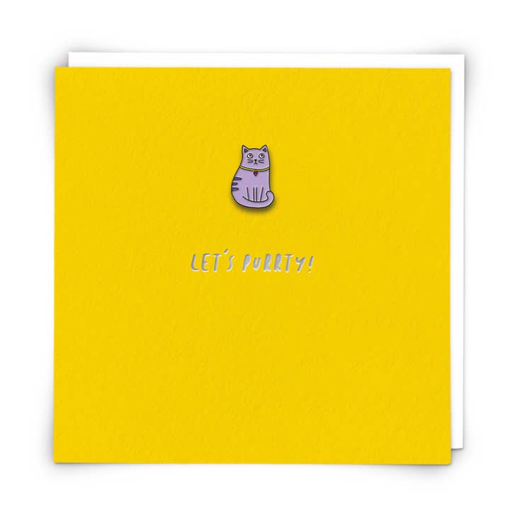 Carte de vœux Purrty avec épingle émaillée pour la vente par Redback Cards UK