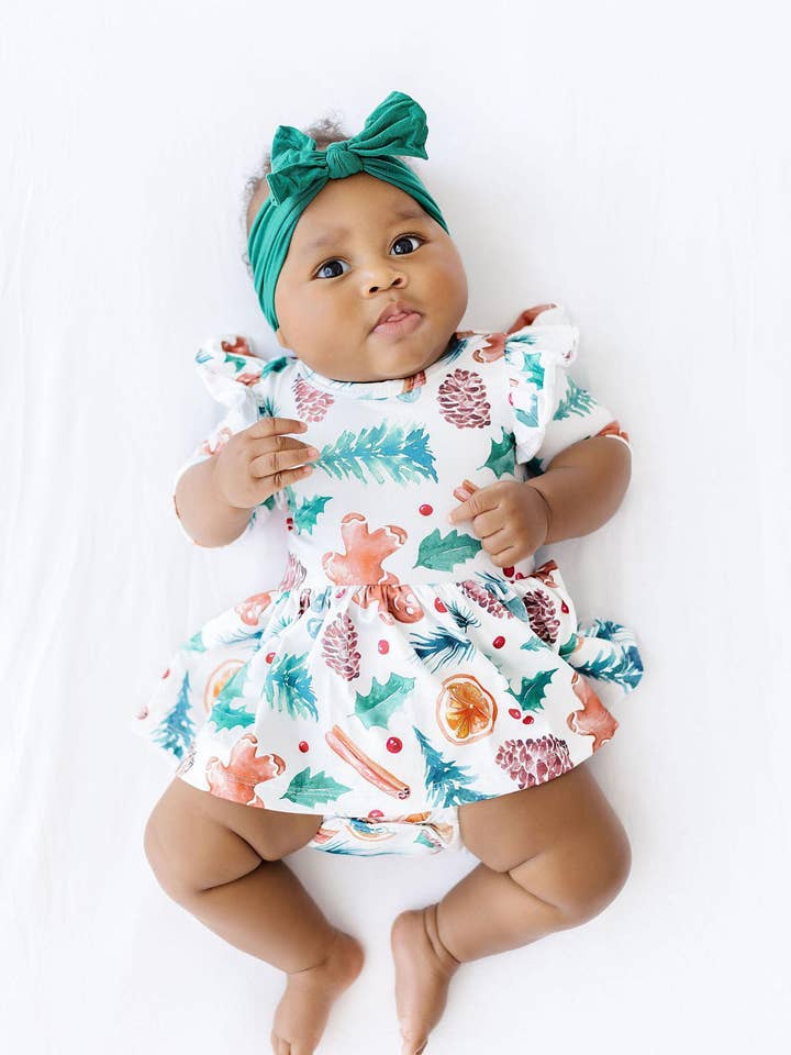 Classic Christmas Twirl Flutter Bodysuit for wholesale by Mila & Rose