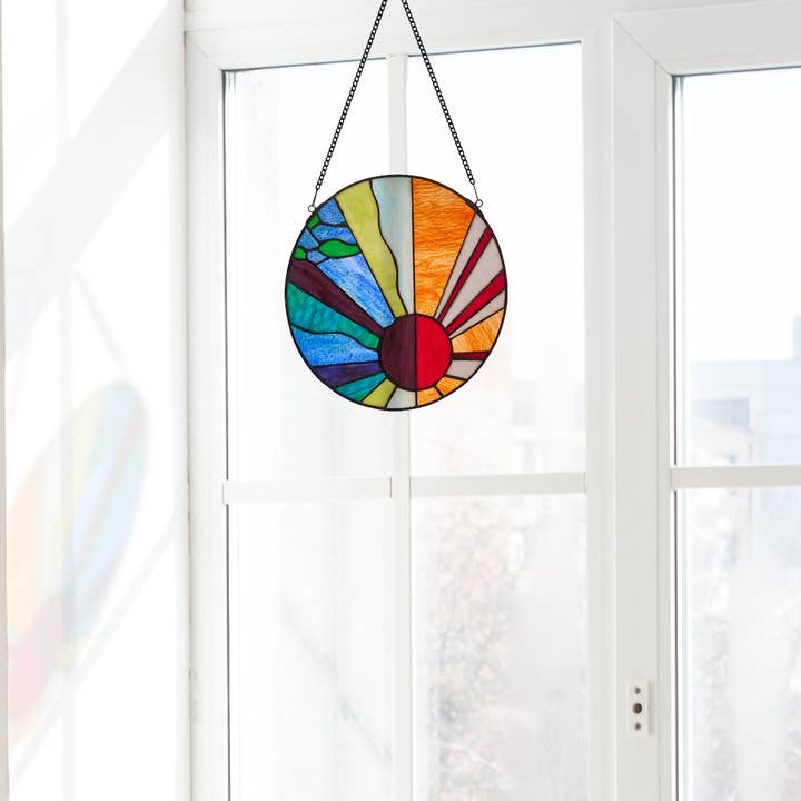 12.75"H Isaiah Multicolor Stained Glass Window Panel for wholesale by River of Goods