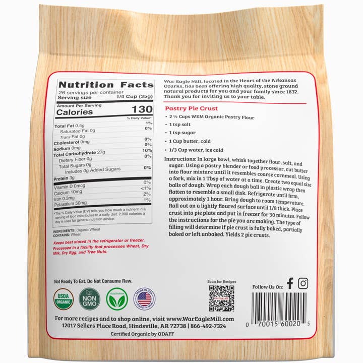 War Eagle Mill Food Group - Wholesale Flour - Organic Pastry Flour, 32 oz Bag