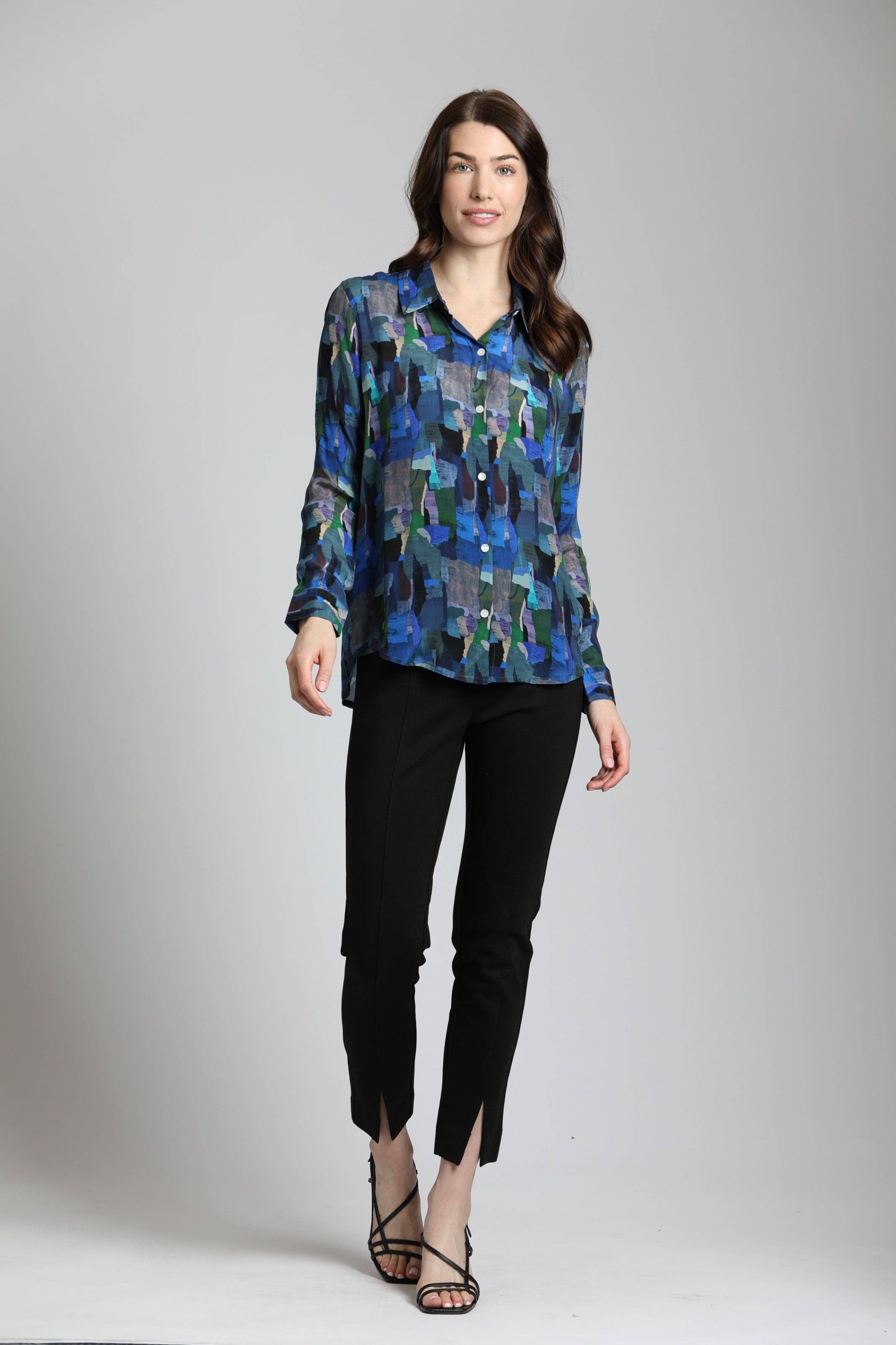 MULTI Color Brushstrokes Print - Button Up With Roll Up Sleeve for wholesale on Faire3