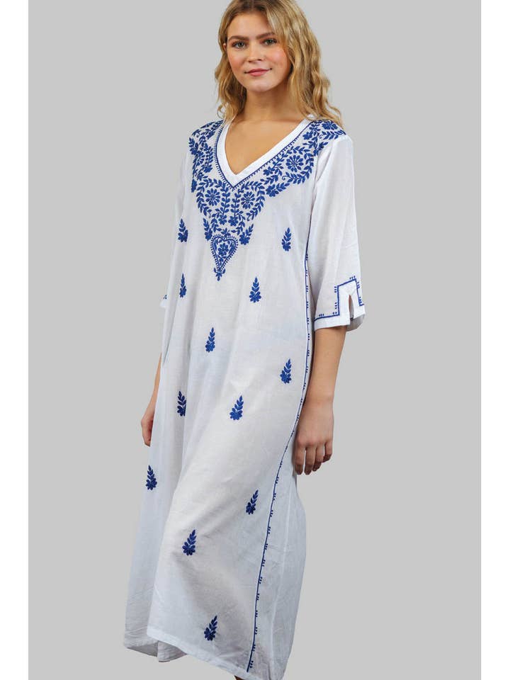 Harini Pure Cotton Embroidered Full Length Kaftan Tunic for wholesale by Ayurvastram