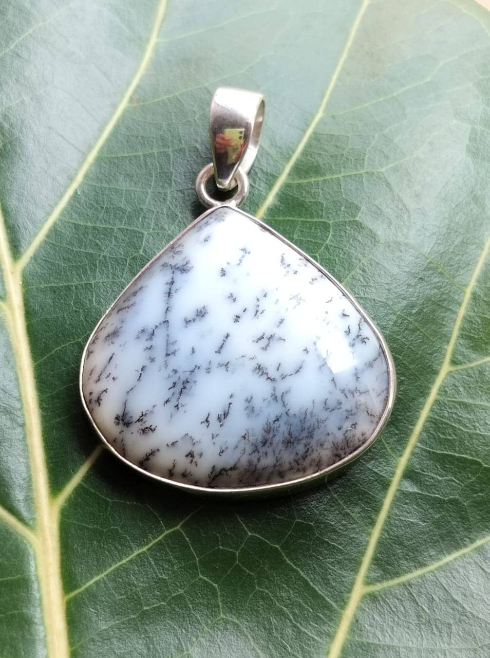 SILVER CAVE – wholesale Individual charm/pendant – Natural Dendrite opal Cabochon 925 Silver Unisex Pendant4