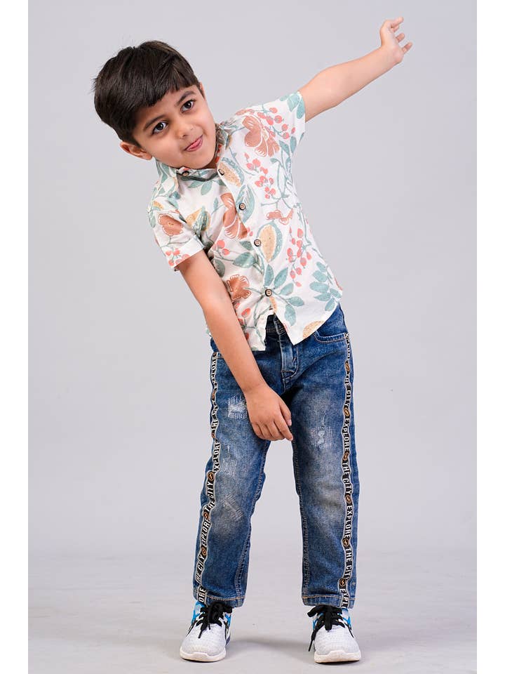 Riddhi Siddhi - Vendita all'ingrosso Camicia button down - Bambini - Camicie a mezza manica con stampa floreale da bambino
