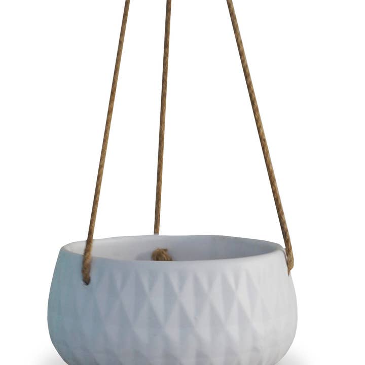 Diamondplate Hanging Basket - White - Each for wholesale by Ceramo Pottery