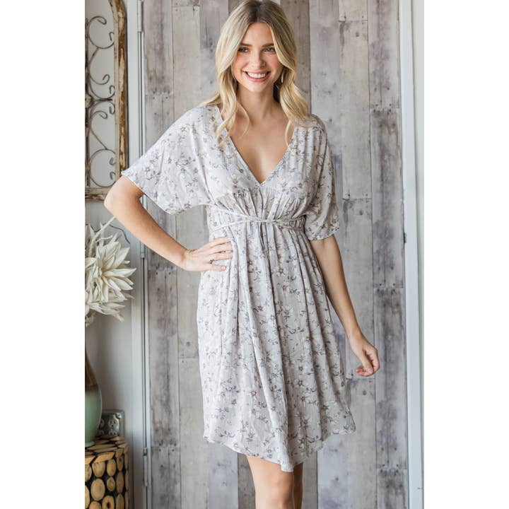 Floral Deep V Neckline Tie Waist Dress for wholesale by Veveret