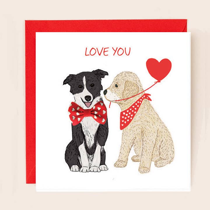 Valentines Card Love You Collie and Golden Retriever for wholesale by Apple & Clover
