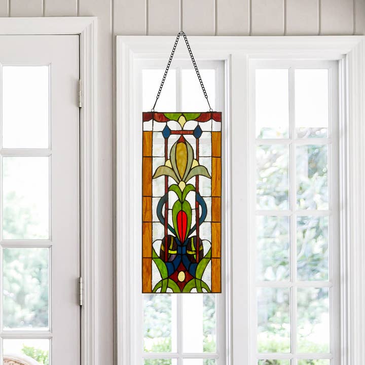 River of Goods - Wholesale Suncatcher - 24"H Fleur de Lis Pub Stained Glass Window Panel