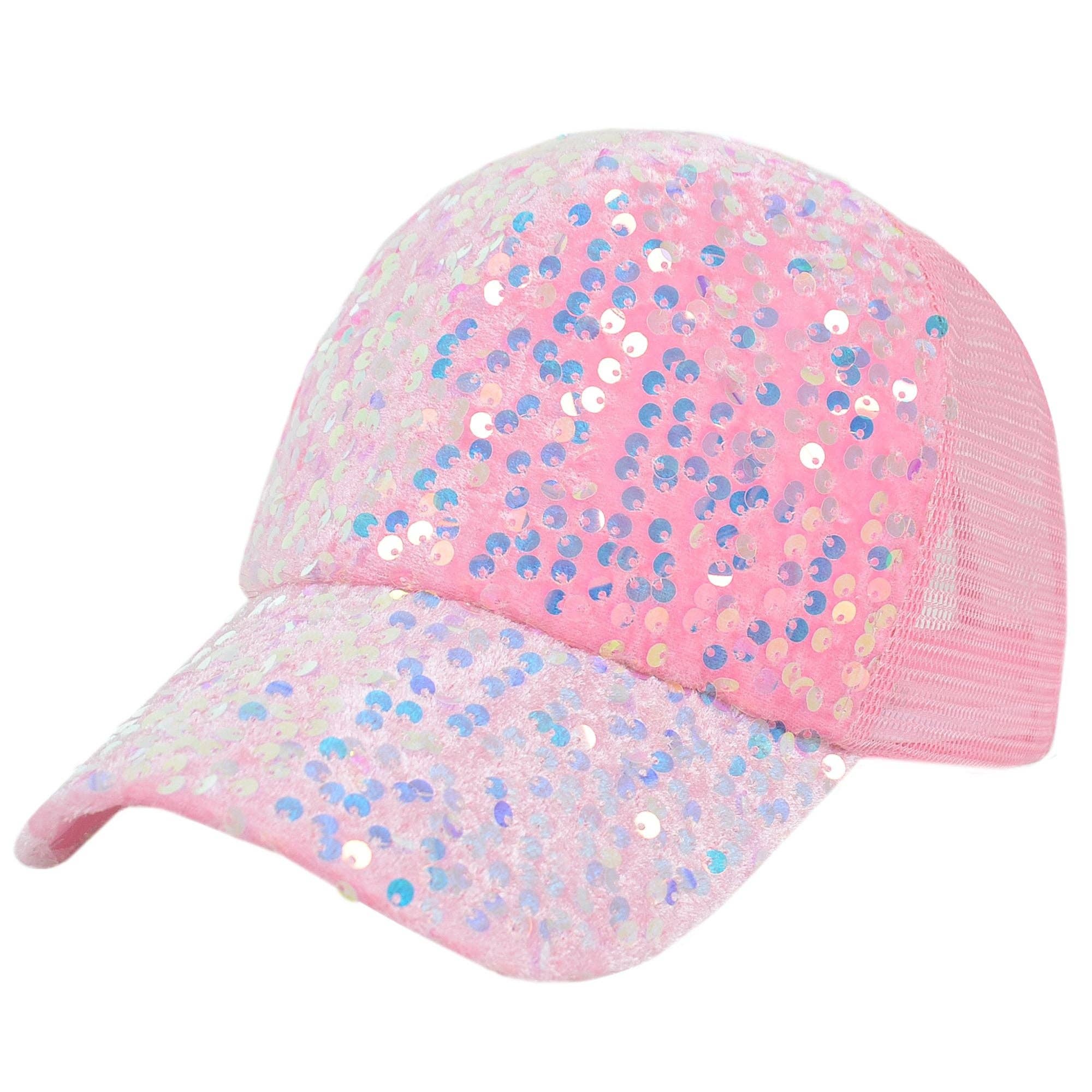 AK Brand - Wholesale Ponytail Cap - Women's - Women's Sparkly Sequin Baseball Cap Messy Low Bun Ponycap18