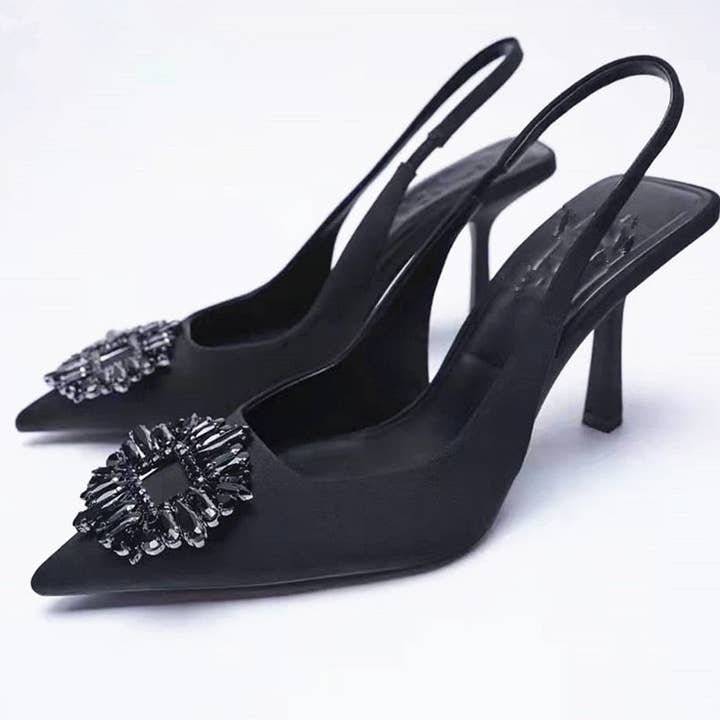 Blak Wardrob - Wholesale High Heels - Women's - Women Black High Heels Fashion Rhinestone Pumps Elegant Heel