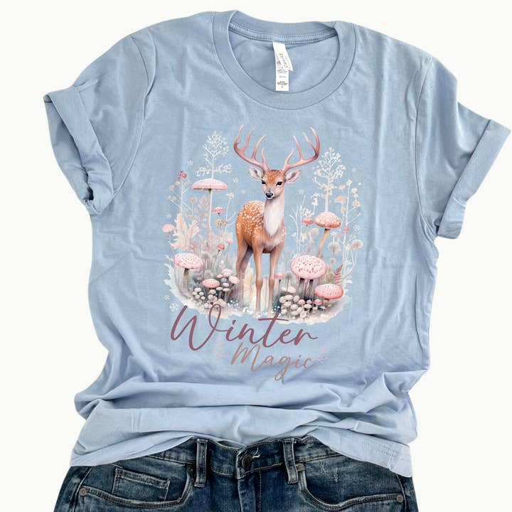 Women's winter deer graphic t-shirt, Christmas holiday top for wholesale by ATTA TOOD Wholesale