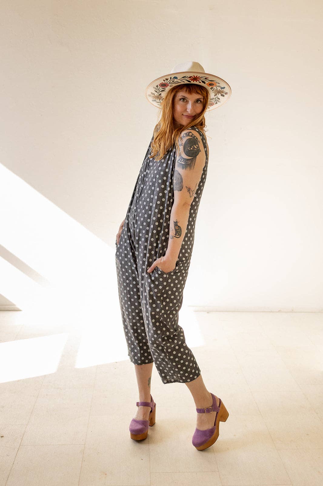Altar - Wholesale Jumpsuit - Women's - Houseline Classic Jumpsuit in Polka Dot Chambray3