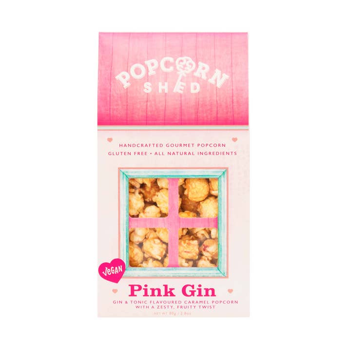 Vegan Pink Gin Gourmet Popcorn Shed Snack Box for wholesale by Popcorn Shed