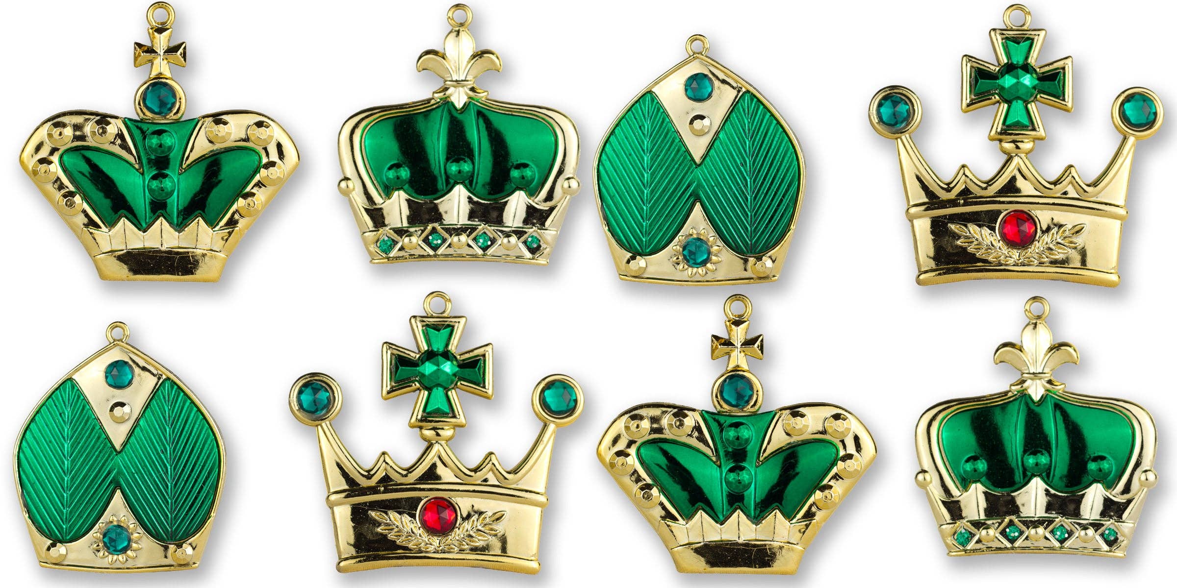 Winterland Inc. - Wholesale Ornament Set - 8 Pack of Green Crown Ornaments0