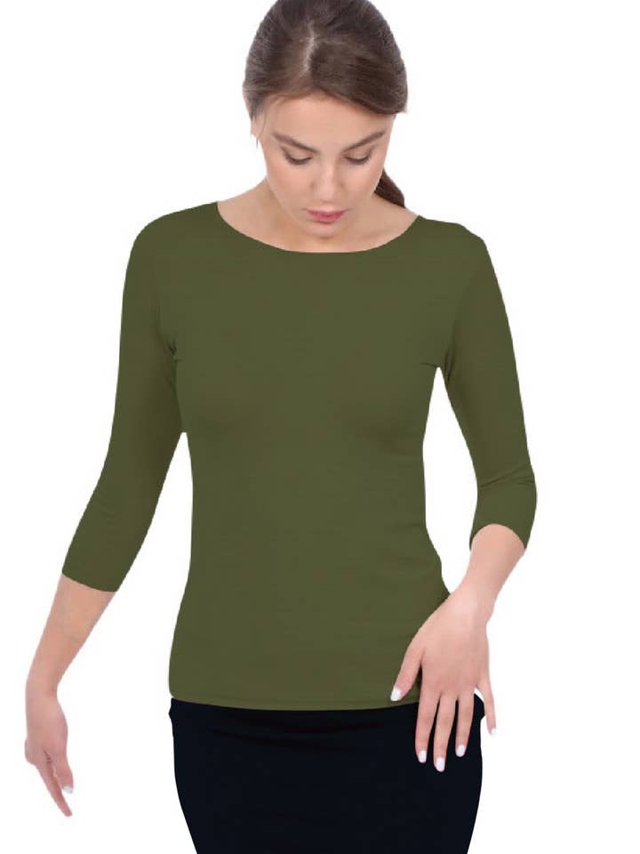 Kosher Casual - Wholesale T-Shirt - Women's - Fitted 3/4 Sleeve Layering Shell - High Round Neckline Slim-Fit Undershirt4