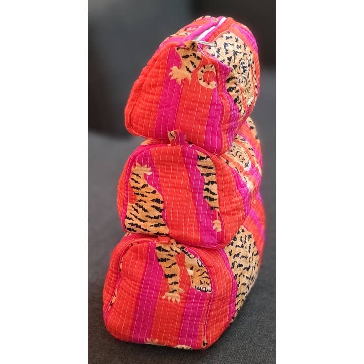 Ayras World - Wholesale Makeup/Cosmetic Bag - Pink & Orange Tiger Cotton Quilted Makeup Bag/Cosmetic Bag