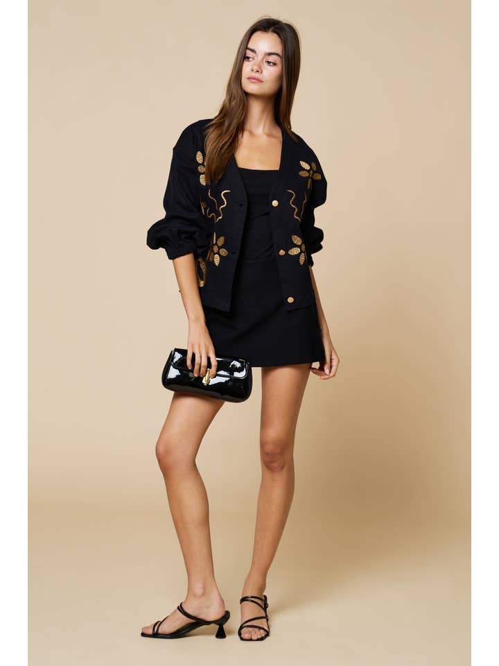 NOIR ILT6534 Chemise Brodée à Manches Longues avec Boutons en vente sur Faire6