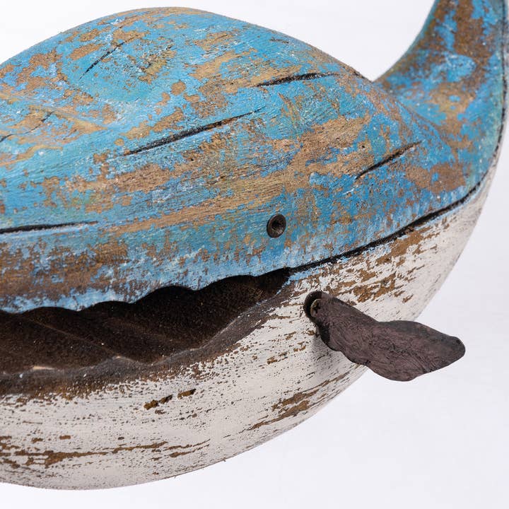 Primitives by Kathy - Wholesale Decorative Figurine - Large Wooden Blue Whale Sitter3