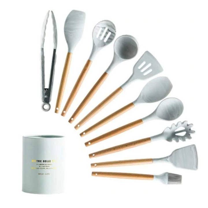 Homerely (We Cover All Import Duties) – Conjunto de utensílios de cozinha por atacado – Conjunto de utensílios de cozinha de silicone de mármore cinza branco1
