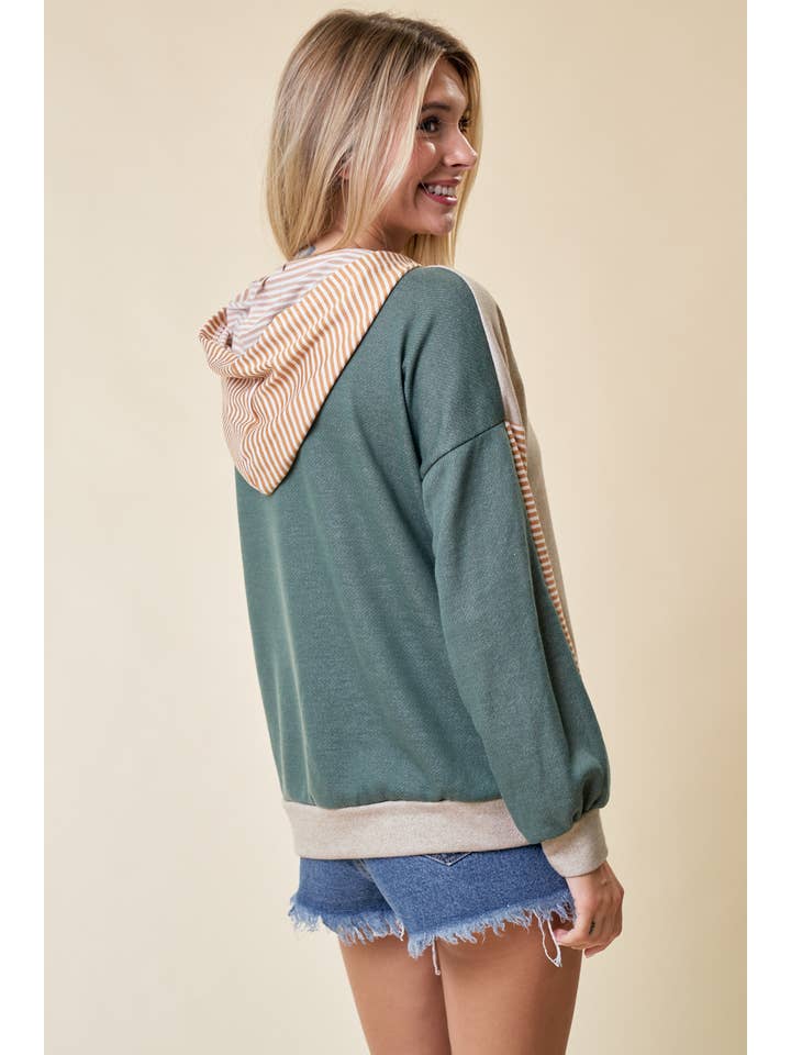 lovely melody - Wholesale Hoodie - Women's - LMT4195-All the Time Color Block Striped Hoodie11