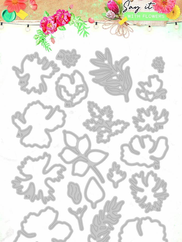 Cutting & Embossing Die Say it with Flowers 103x143mm nr.402 for wholesale by Ecstasy Crafts Distributing