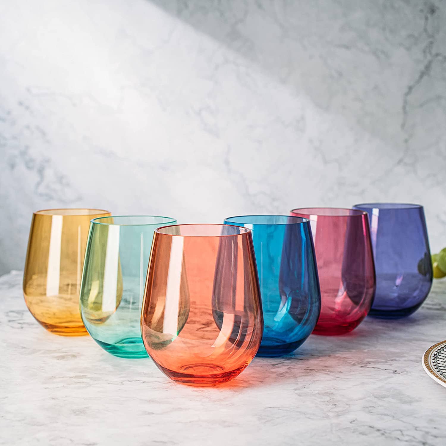 The Wine Savant /  Khen Glassware - Wholesale Wine Glass - 6 Unbreakable Colored Stemless Wine Glasses Acrylic Plastic2