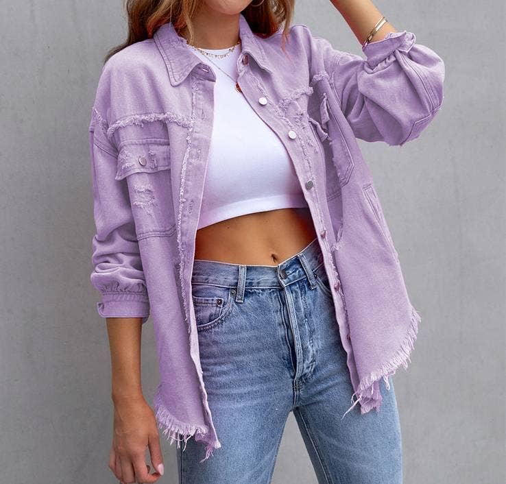 HIDDENBRAND - Wholesale Denim Jacket - Women's - Ripped Loose Denim Jacket24